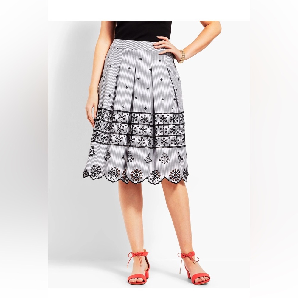 Talbots Black and White Floral Eyelet Embroidered A-Line Skirt NWT